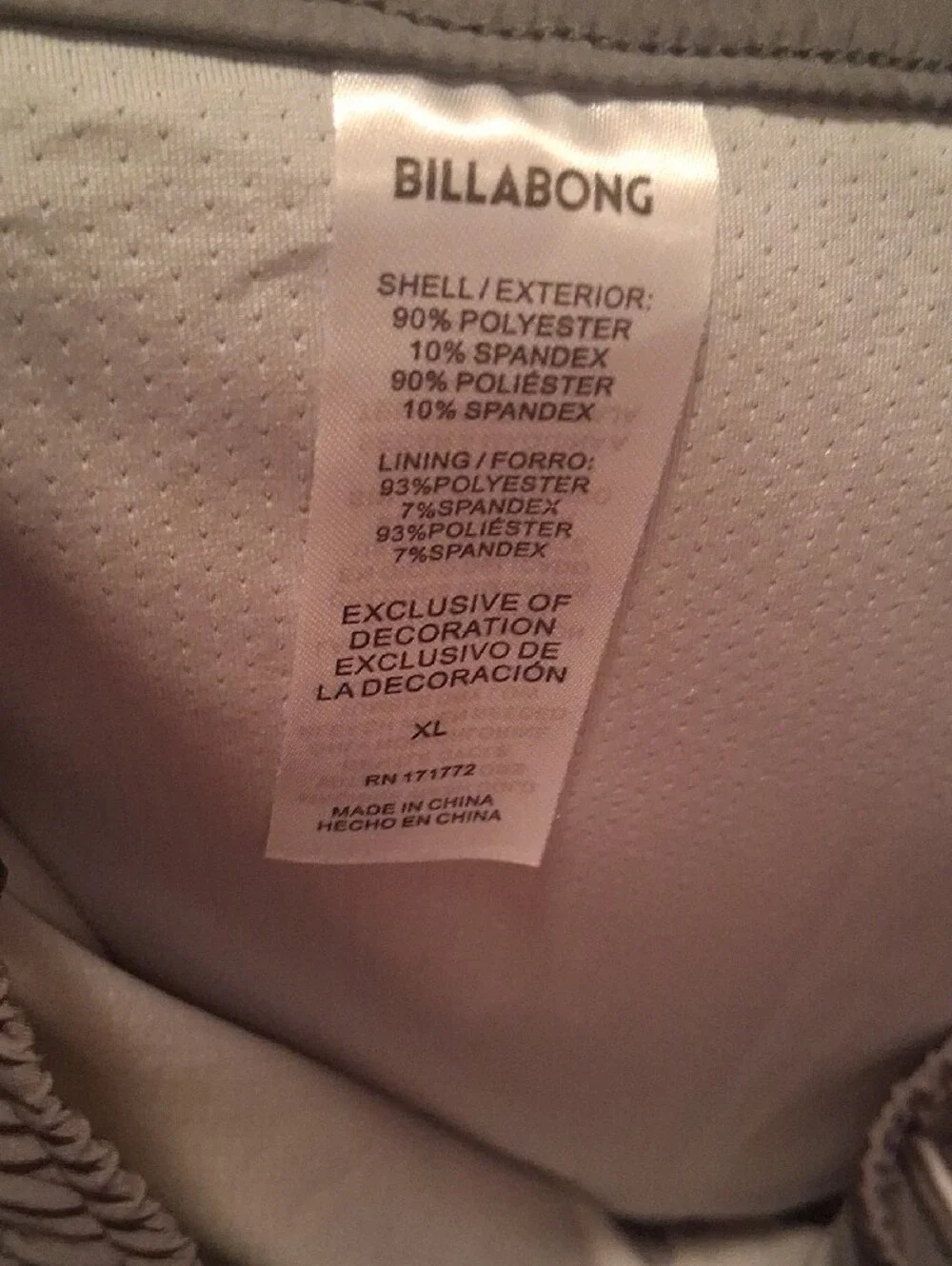 Billabong Gray Swim Shorts with White Side Logo Xl